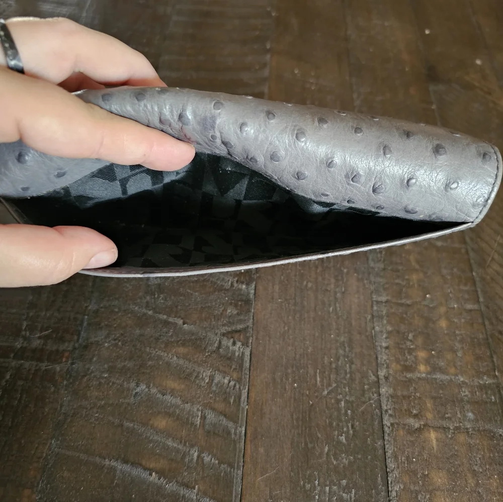 Furla Gray Ostrich Embossed Continental Quiet‎ Luxury Wallet